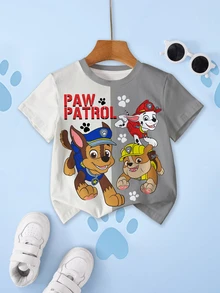 SHEIN | PAW Patrol Young Boy Crew Neck Letter Cartoon Print Casual Versatile Daily Wear Short Sleeve T-Shirt - White - View 1