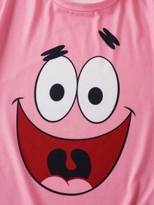 SpongeBob SquarePants | SHEIN Women's Cute Cartoon Pattern Print Round Neck Short Sleeve Top And Floral Print Shorts Pajama Set - Multicolor - View 4