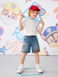 SHEIN | PAW Patrol 1pc Boy Casual Cartoon & Letter Print Denim Shorts, Comfortable Elastic Waist Versatile Jeans Shorts - Blue - View 9