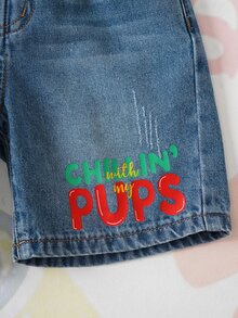 SHEIN | PAW Patrol 1pc Boy Casual Cartoon & Letter Print Denim Shorts, Comfortable Elastic Waist Versatile Jeans Shorts - Blue - View 7