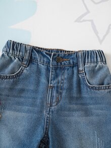 SHEIN | PAW Patrol 1pc Boy Casual Cartoon & Letter Print Denim Shorts, Comfortable Elastic Waist Versatile Jeans Shorts - Blue - View 5