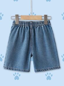 SHEIN | PAW Patrol 1pc Boy Casual Cartoon & Letter Print Denim Shorts, Comfortable Elastic Waist Versatile Jeans Shorts - Blue - View 2