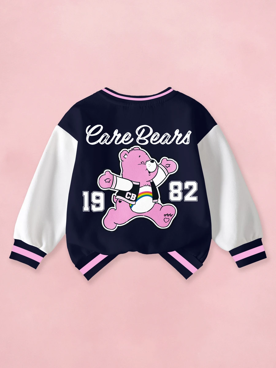 SHEIN X Care Bears Young Girl Casual Everyday Contrast Color Cartoon Bear Pattern Sweatshirt Fall Winter - White - View 1