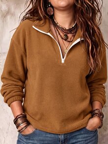 SHEIN LUNE Women's New Fall Fuzzy Knit Casual Boho Versatile Plus Size Sweatshirt Thanksgiving Holiday Vacation Camel - Brown - View 1