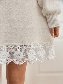 Sprig & Strand فستان كنزة بكتف منسدل مع دانتيل متباين بدون حزام - لون مشمشي - مشاهدة 7
