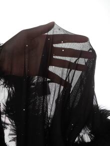 BamGleam Sequin Sheer Mesh & Feather Patchwork Cropped Top And Mini Skirt Set - Black - View 8