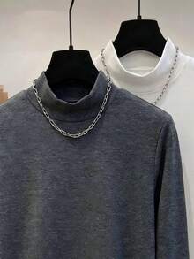 Teen Boys Boy's 2-Piece Set Top T-Shirt Base Layer High Neck Long Sleeve Versatile Base Layer Autumn/Winter New Ribbed Textured Fabric - Grey - View 3