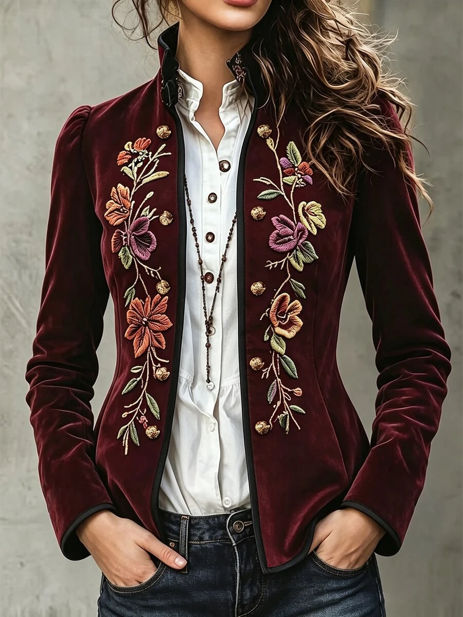 Yalmera Women's Fashion Embroidered Double-Breasted Long Sleeve Jacket Street Elegant - Multicolor - View 1