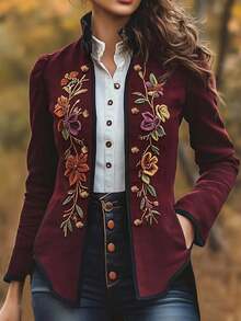 Yalmera Women's Fashion Embroidered Double-Breasted Long Sleeve Jacket Street Elegant - Multicolor - View 3