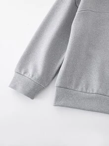 SHEIN 2合1女童套裝：刺繡馬半拉鍊上衣與彈性直筒褲，連帽衫，秋季穿搭，秋季日常穿著 - 灰色 - 查看 4