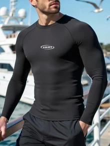 EASEVO Men's Plus Size Surf Swim Beach Sun Protection Sports Fitness Casual Top - Black - View 2
