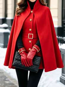 Balvessa Women's Solid Color Single-Breasted Cape Sleeve Elegant Regular Fit Jacket - Red - View 4
