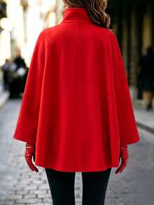 Balvessa Women's Solid Color Single-Breasted Cape Sleeve Elegant Regular Fit Jacket - Red - View 2