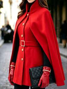 Balvessa Women's Solid Color Single-Breasted Cape Sleeve Elegant Regular Fit Jacket - Red - View 5