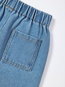 SHEIN Young Girls Jeans Pants,Trousers Girls Fall Outfits Casual Preppy-Style Blue Bow Embroidery.Suitable For Spring, Summer,Autumn,Fall,And Winter - Medium Wash - View 8