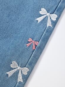 SHEIN Young Girls Jeans Pants,Trousers Girls Fall Outfits Casual Preppy-Style Blue Bow Embroidery.Suitable For Spring, Summer,Autumn,Fall,And Winter - Medium Wash - View 4