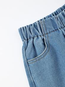 SHEIN Young Girls Jeans Pants,Trousers Girls Fall Outfits Casual Preppy-Style Blue Bow Embroidery.Suitable For Spring, Summer,Autumn,Fall,And Winter - Medium Wash - View 9