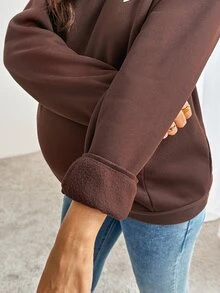 SHEIN Sweatshirt Menyusui Lengan Panjang Warna Polos Kerah Bulat untuk Ibu Hamil, Kasual Musim Dingin/Musim Gugur - Coklat - View 8