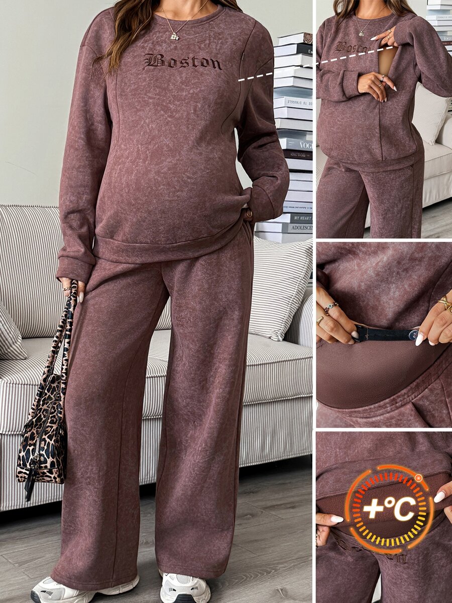 SHEIN Maternity Nursing Embroidered Long Sleeve Sweatshirt And ...