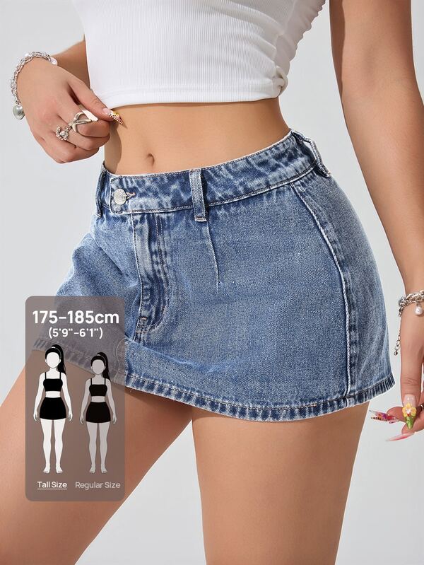 SHEIN Tall 女士纯色系带牛仔迷你裙，时尚夏季修身裙