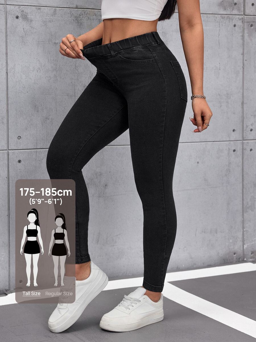 SHEIN Tall Women's Solid Color Minimalist Everyday Jeans, Tall Women - Black - View 1