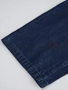 SHEIN Tall Women's Casual Sexy Everyday Swimming Commute Versatile Heart Embroidered Loose Wide-Leg Jeans Pastal Summer - Dark Wash - View 5