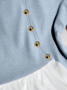Franclia Women's Solid Color Elegant Contrast Color Long Sleeve T-Shirt, Autumn - Baby Blue - View 4