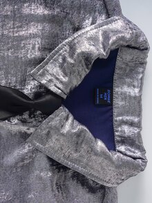 ROMWE MEN 男士銀色亮面領帶長袖襯衫，適合夜店派對、音樂節 - 銀色 - 查看 2