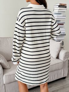 SHEIN Maternity Striped Colorblock Casual Daily Summer Dress Fall - Apricot - View 2