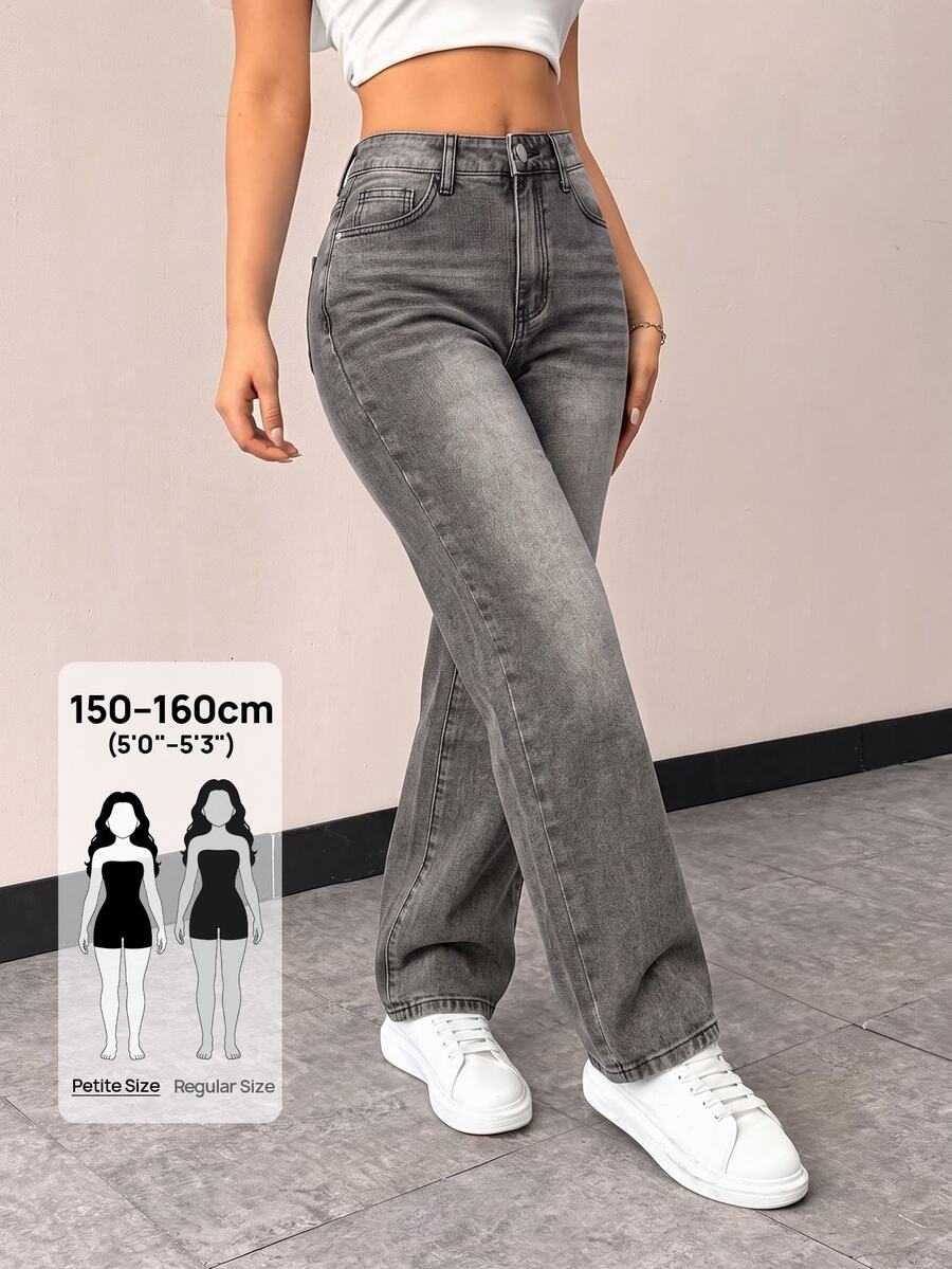 SHEIN PETITE Women's Casual Straight Leg Denim Jeans