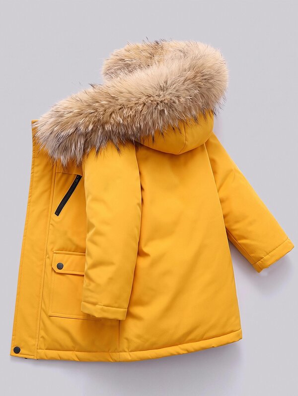 SHEIN جاكيت كاجوال بأسلوب جامعي للأطفال والمراهقين الذكور، أصفر مع غطاء رأس وجيوب كارجو مخططة، قماش منسوج سميك، مناسب للمدرسة والحديقة والشاطئ وأعياد الميلاد، للخريف والربيع والصيف والشتاء، أسود وبني