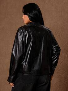 Rustia Plus Crocodile Embossed Zip Up Jacket Winter - Black - View 2