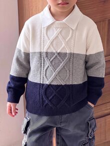 1件兒童小男孩韓系休閒學院風圓領毛衣，適合通勤、上學、日常穿著、外出、運動，秋冬款 - 灰色 - 查看 4