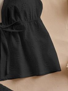 INAWLY 2pcs/Set Women Plain Halter Top And Mini Skirt - Black - View 3