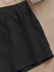 INAWLY 2pcs/Set Women Plain Halter Top And Mini Skirt - Black - View 5