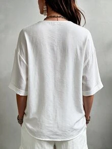 Linhara CURVE Blusa de talla grande con botones delanteros y hombros caídos - Blanco - Ver 2