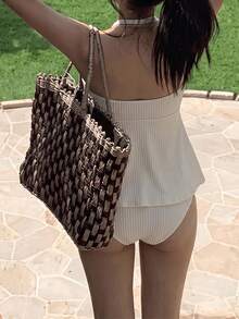DAZY Solid Color Halter Neck Drawstring Tie Triangle Bikini Swimwear Beachwear For Women Vacation - White - View 2