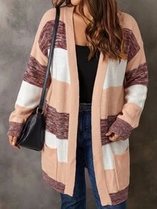 EMERY ROSE Plus Size Women's Colorblock Casual Traditional Kawaii Everyday Cardigan Formal Wedding Guest Formal Vacation Vacation White Autumn - Multicolor - View 1