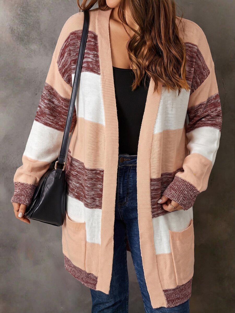 EMERY ROSE Plus Size Women's Colorblock Casual Traditional Kawaii Everyday Cardigan Formal Wedding Guest Formal Vacation Vacation White Autumn - Multicolor - View 1