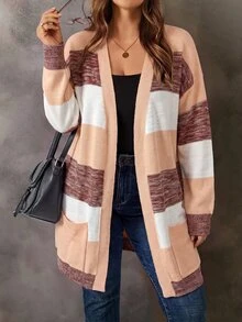 EMERY ROSE Plus Size Women's Colorblock Casual Traditional Kawaii Everyday Cardigan Formal Wedding Guest Formal Vacation Vacation White Autumn - Multicolor - View 4