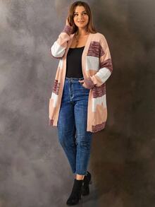 EMERY ROSE Plus Size Women's Colorblock Casual Traditional Kawaii Everyday Cardigan Formal Wedding Guest Formal Vacation Vacation White Autumn - Multicolor - View 3