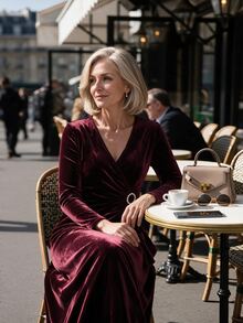 Offisola Women Senior Surplice Neck Velvet Dress - Burgundy - View 5