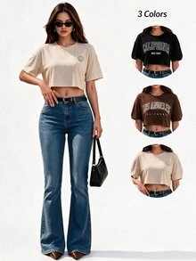 SHEIN Unity 3pcs Letter Graphic Drop Shoulder Tee Graphic Tees Women Tops - Multicolor - View 6