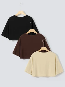 SHEIN Unity 3pcs Letter Graphic Drop Shoulder Tee Graphic Tees Women Tops - Multicolor - View 2