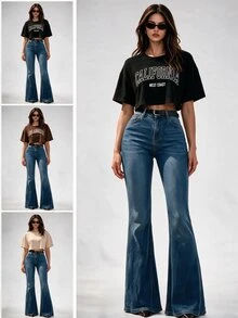 SHEIN Unity 3pcs Letter Graphic Drop Shoulder Tee Graphic Tees Women Tops - Multicolor - View 3