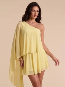 Bluhae Women's Yellow Asymmetric Neck Fashion Dress - Yellow - View 4