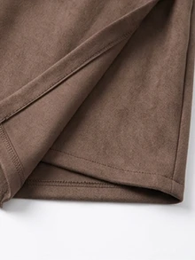GlowEve Women's Solid Color Button Design Casual Preppy Elegant Versatile Skorts School Office Coffee Brown Summer - Coffee Brown - View 6