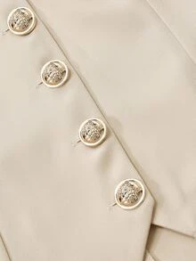 Yalmera Women's Slim Fit Blazer, Cream Color Large Lapel Single-Breasted Gold Buttons, Ruffle Hem Slim Fit Jacket, Fashionable Formal Daily Office Outerwear - Khaki - View 6