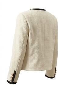 Yalmera Women's Colorblock Double-Breasted Long Sleeve Elegant Regular Fit Jacket - Apricot - View 2