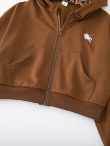 SHEIN 2件組女孩復古甜酷風休閒春/秋季套裝，秋季穿搭，秋季上衣，度假穿搭 - 棕色 - 查看 5
